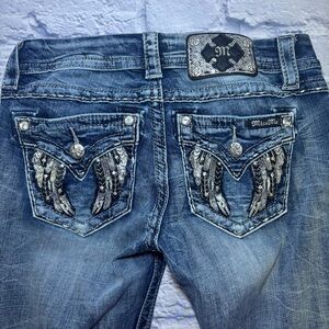 Miss Me Women's Blue Standard Skinny Cotton Jeans Size 26x32.5” Embroidered